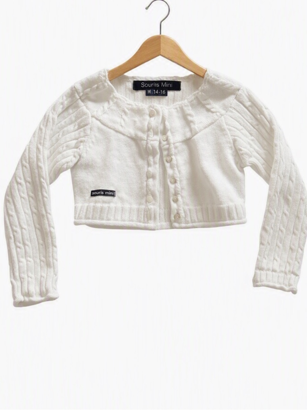 10/$15 Souris Mini White Cable Knit Long Sleeve Bolero